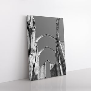 Church Architecture Canvas Print, Black and White, Lisbon Photo, New Home Gift, Cathedral Art