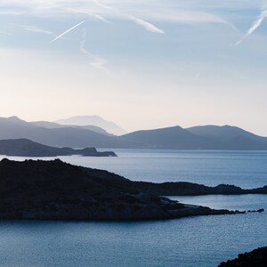 Misty Mountains of Milos Canvas Travel Photography, Greek Island Print, European Wall Art, Aegean Sea, Blue and White image 2