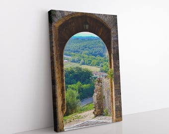 Tuscan Archway Canvas Print – Italian Countryside Photography, Rustic Tuscany Wall Art, Italy Arch Vista XL Canvas