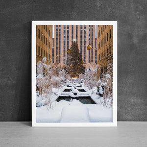 New York Christmas Tree Print, City Photography, Rockefeller Center, Seasonal Home Decor, New York Snow