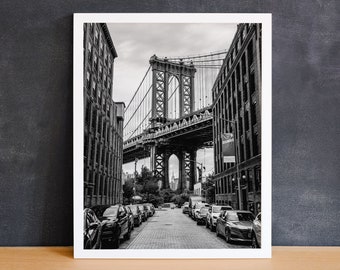 Manhattan Bridge BW Print | DUMBO New York, Cityscape Decor, Brooklyn Art, Black & White, New York Photography