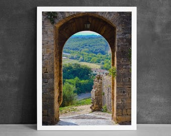 Tuscan Archway Print – Italian Countryside Photography, Rustic Tuscany Landscape Art, Italy Arch Vista Poster, Italian Art Print