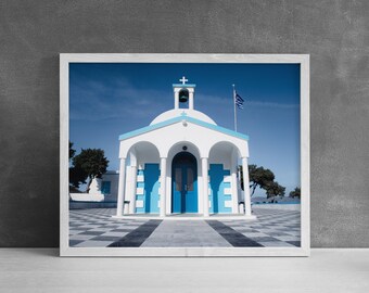 Greek Blue Church Print | Milos, Religious Wall Art, Greece Photography, Church Architecture, Greek Islands