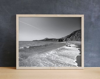 Greek Monochrome Beach Print | Milos Art Print, Black and White, Greece Photography, Modern Wall Decor, Greek Island Print