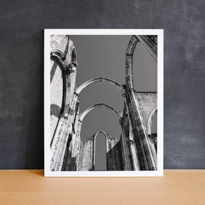 Fotografia di architettura di chiese, stampa in bianco e nero, foto di Lisbona, arte murale per ufficio, arte della cattedrale