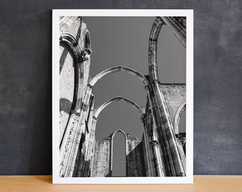 Church Architecture Photography Print, Black and White, Lisbon Photo, Office Wall Art, Cathedral Art