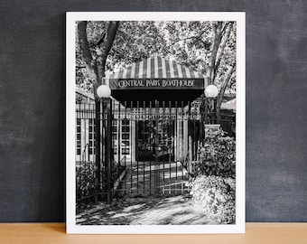 Central Park Boathouse Print, Black and White, Manhattan Art Print, Office Wall Art, New York Photography