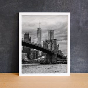New York Skyline Fotografie Druck, Architektur, Brooklyn Bridge, Büro Wandkunst, World Trade Center