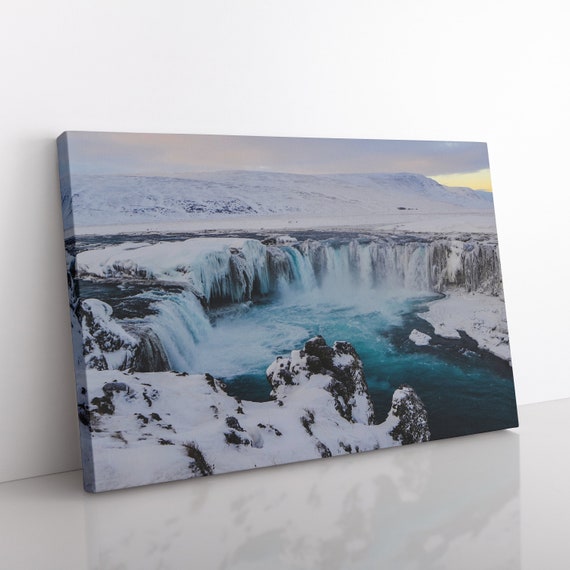Frozen Waterfall in Winter Landscape Canvas Wall Art Picture Print 