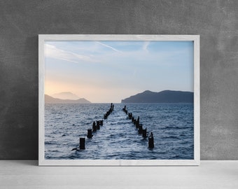 Old Pier at Sunset Print | Greece Photography, Ocean Blue Decor, Mediterranean Sunset, Minimalist Sea Print, Milos