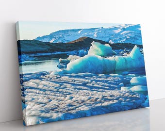 Canvasafdruk ijsbergfoto, moderne muurkunst, Glacier Lagoon, natuurfotografie, decor IJsland