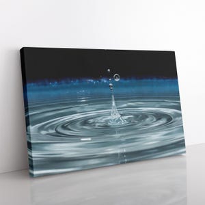 Water Drop Canvas Print – Fine Art Water Splash Photography, Blue Minimalist Wall Art for Bathroom, Rain Droplet Artwork