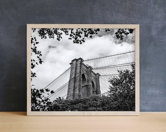 Impression pont de Brooklyn, noir et blanc, photographie de New York, art mural bureau, architecture de New York