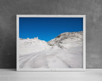 Moon Beach Print | Sarakiniko, Abstract Wall Art, Greece Photography, Blue and White, White Cliffs