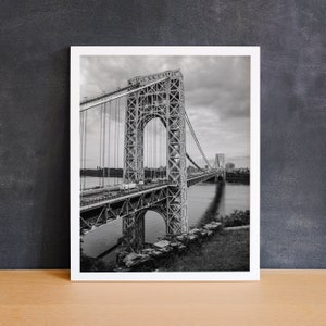 Impression de photographie du pont George Washington, art mural noir et blanc Manhattan
