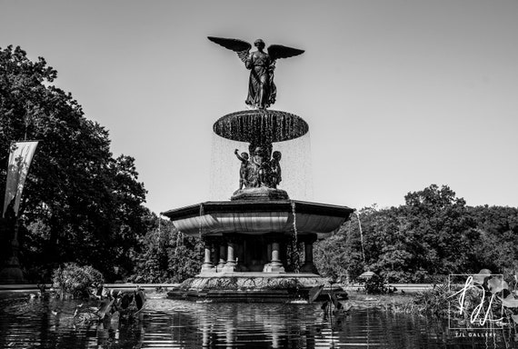 New York City Framed Art Black and White: The Bethesda Fountain in