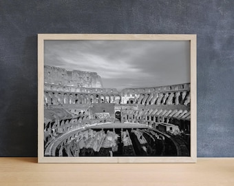 Rome Coliseum Photography Print, Italian Architecture, Black and White Wall Art
