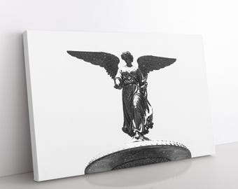 Lienzo impreso del Ángel de Central Park, Fuente de Bethesda, Nueva York, blanco y negro
