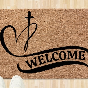 Custom Heart and Cross Doormat|Custom Doormat|Personalized Doormat|Cross|Welcome Doormat|Door|Home decor|Rug|door|home|doormat|Church|Heart