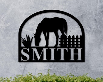 Metal Horse Name Sign, Horse Metal Sign, Horse Sign, Farm Animal Metal Sign, Personalized Ranch Sign, Last Name Sign, Metal Wall Decor, Art