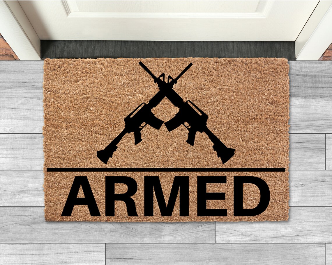 Armed Doormatguns Doormatdoormatporch Etsy