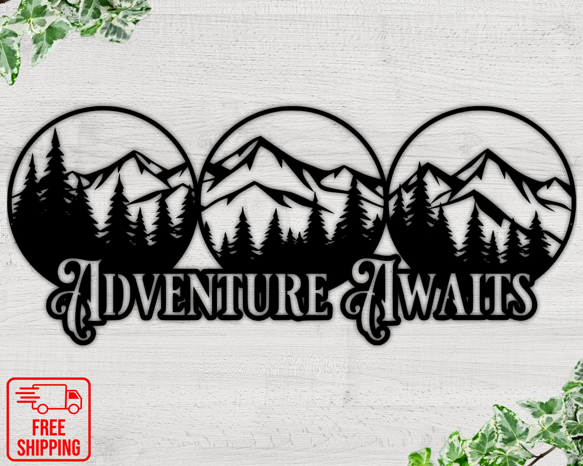 Adventure Awaits Metal Wall Art | Mountain & Trees Sign - Etsy