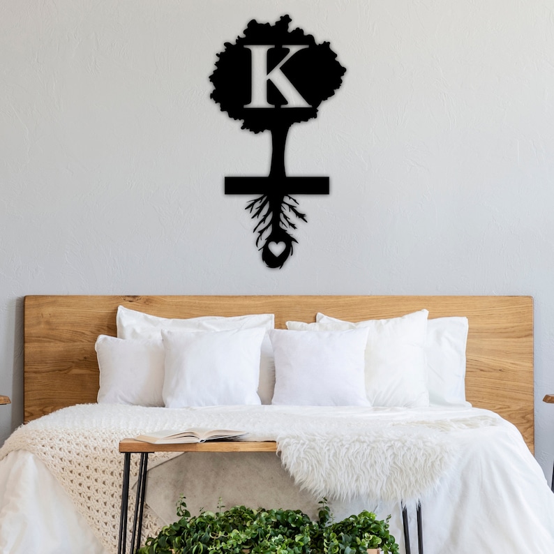 Custom Metal Sign initials sign custom metal hanging tree with roots gift for her home decor tree sign housewarming family name sign