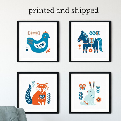 Nordic Folk Art Prints Scandinavian Decor Etsy