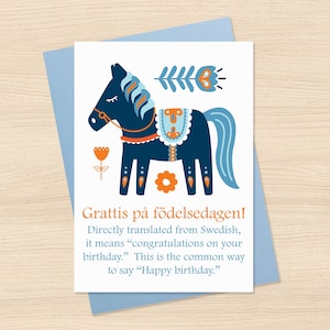 Swedish Birthday Card, Scandinavian Birthday Card, Nordic Birthday Wishes, Scandinavian Birthday, Dala Birthday Card, Dala Horse Card