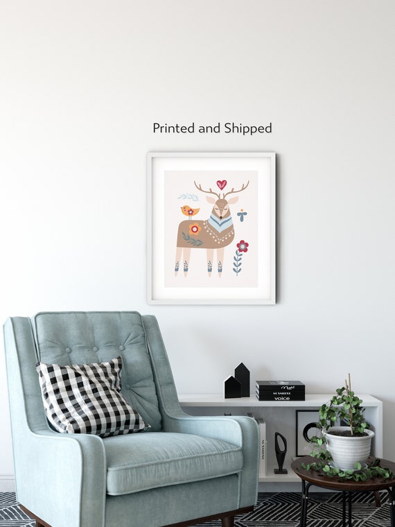 Nordic Reindeer Print Scandinavian Folk Art Print