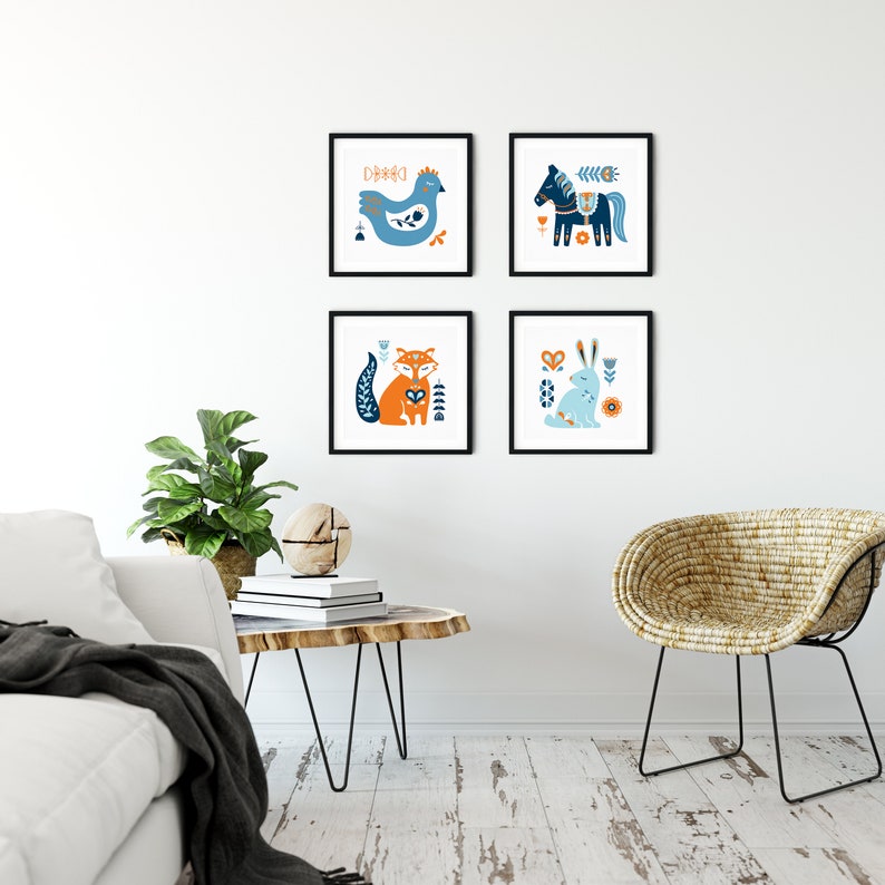 Nordic Animal Prints Danish Folk Art Prints Etsy