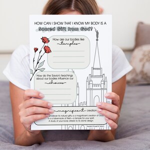 Wie kann ich zeigen, dass ich weiß, dass mein Körper ein heiliges Geschenk von Gott ist? 27. August Komm, folge mir Lektion. Druckbares Unterrichtsblatt UND Handout.