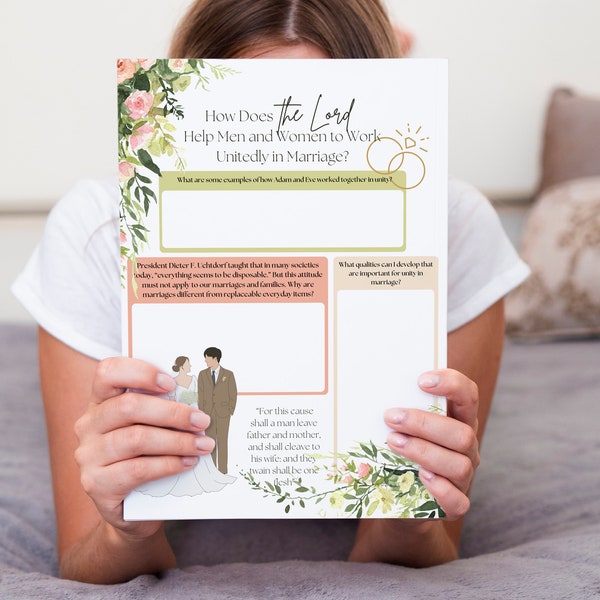 How Does the Lord Help Men and Women to Work Unitedly in Marriage? May Come Follow Me Young Womens Printable Lesson Worksheet AND Handout.