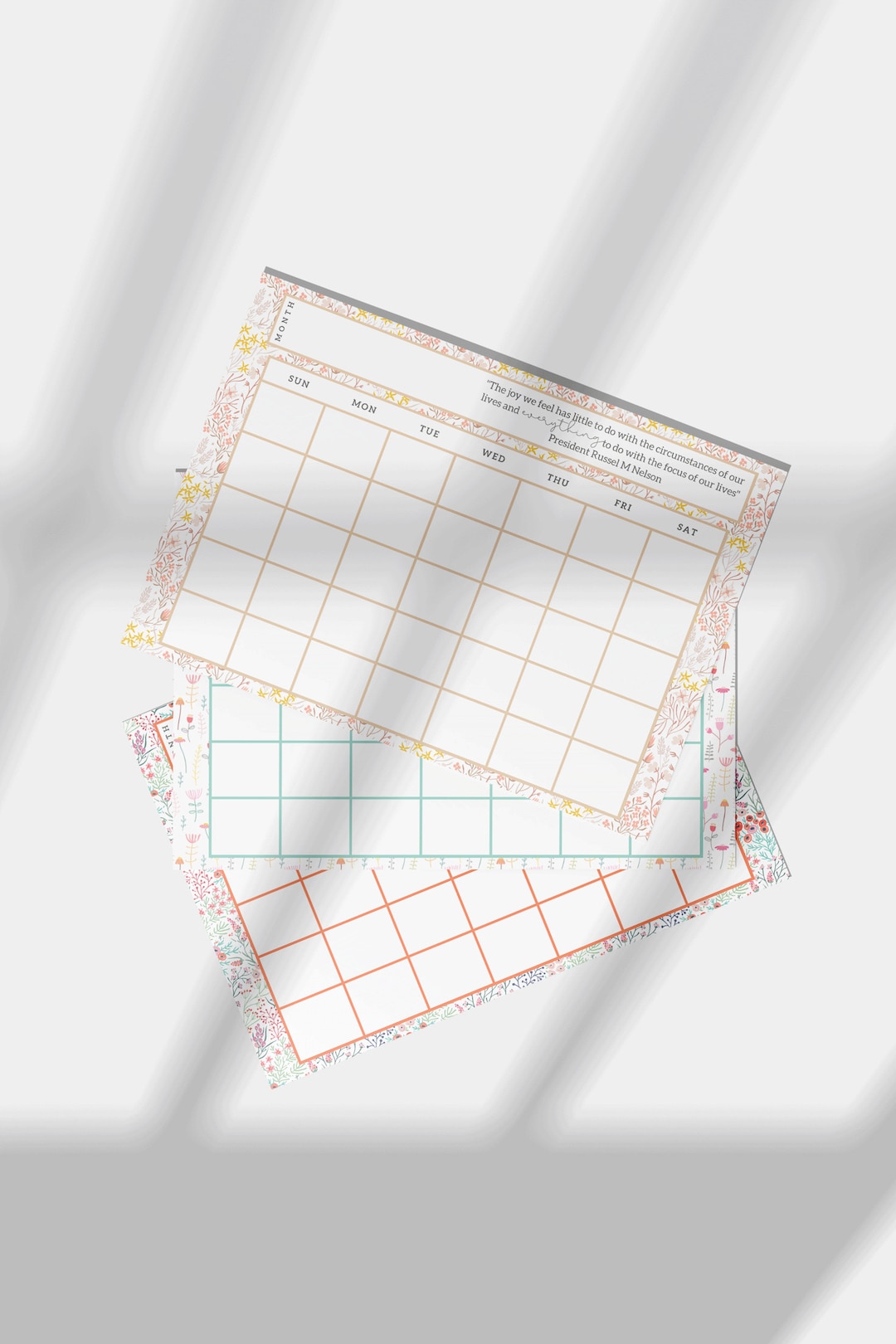 Printable Floral Blank Calendar. 12 Month Calendar. Desk Calendar