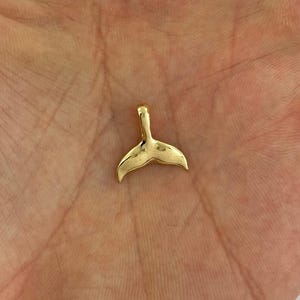 14k Solid Gold Whale Tail Pendant Nautical Charm
