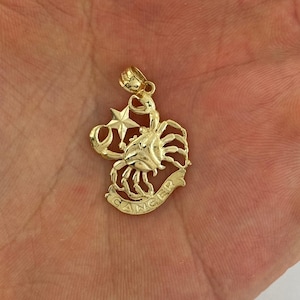 Solid 14k Yellow Gold Cancer Zodiac Sign Charm Horoscope Symbol Pendant