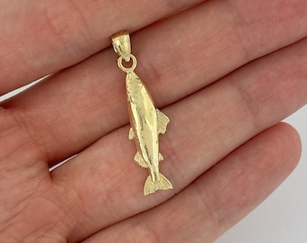 14k Yellow Gold Salmon Pendant Nautical Charm Fisherman Gift