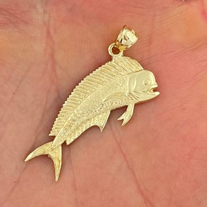 14k Solid Yellow Gold Mahi Mahi Nautical Charm Fish Pendant