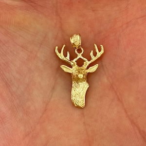 14k Solid Yellow Gold Deer Charm Animal Elk Pendant