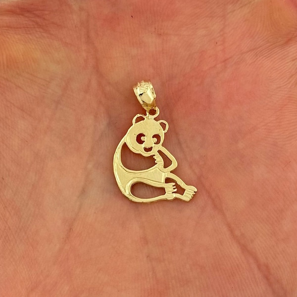 14k Solid Yellow Gold Panda Charm Animal Bear Pendant