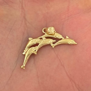 14k Solid Yellow Gold Dolphin Pendant Nautical Charm