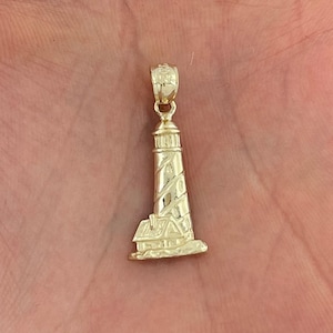 14k Yellow Gold Lighthouse Nautical Charm Solid Gold Pendant