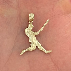 14k Solid Yellow Gold Baseball Charm Sports Pendant Baseball Player Gift