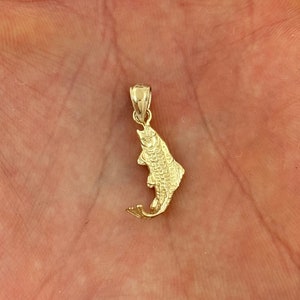 14k Solid Yellow Gold Bass Fish Pendant Nautical Charm Fisherman Gift