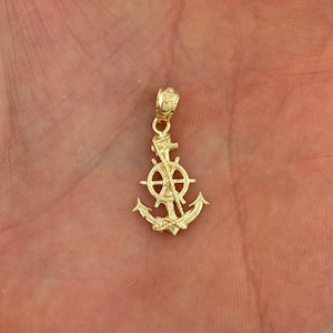 14k Solid Yellow Gold Anchor Charm Pendant Nautical Charm