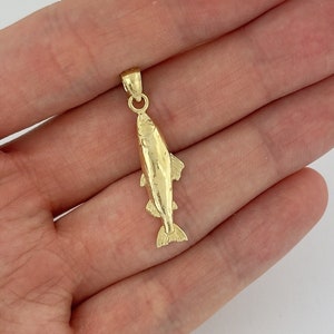 14k Yellow Gold Salmon Pendant Nautical Charm Fisherman Gift