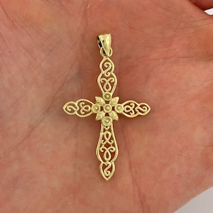 14k Solid Gold Cross Pendant Religious Pendant Necklace Charm