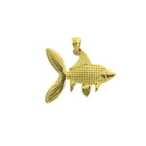 14k Solid Yellow Gold Bass Fish Hanger Nautical Charm Fisherman Gift