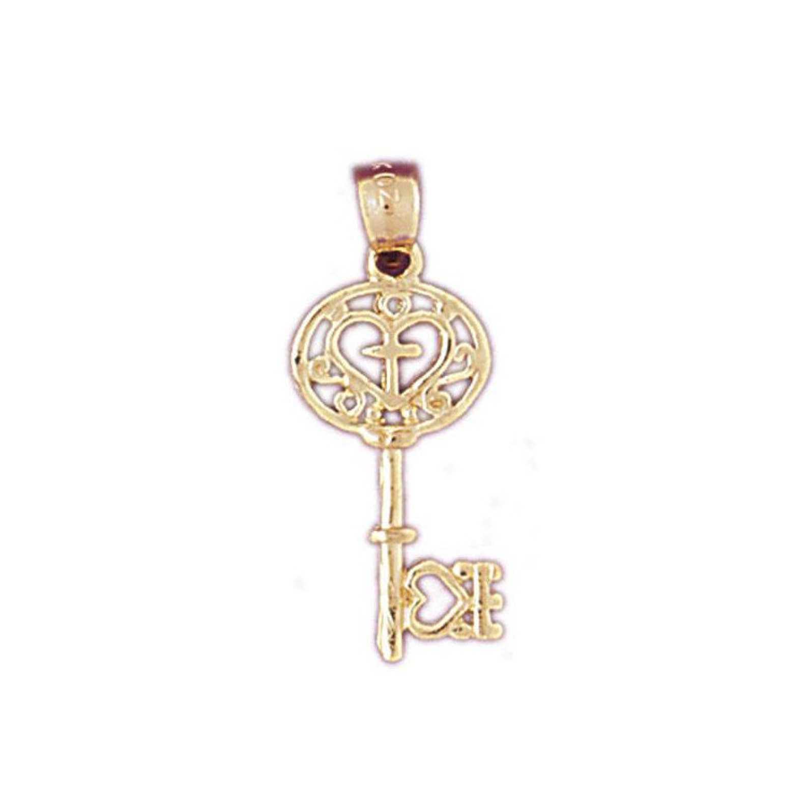 14k Solid Gold Key Pendant Charm Key to My Heart Love Etsy