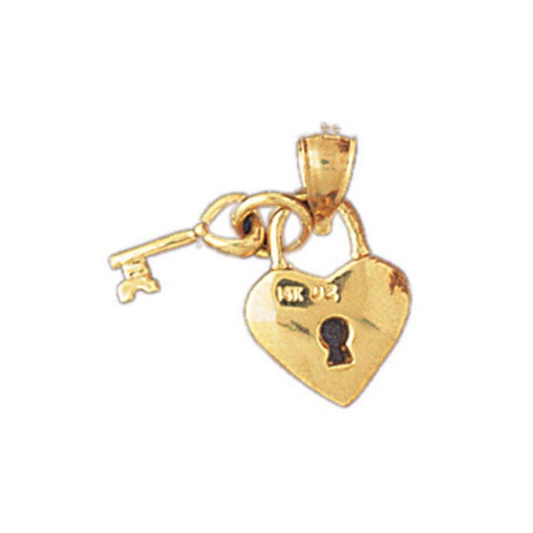 14k Solid Gold Key Pendant Charm - Key to My Heart Love Necklace Charm ...